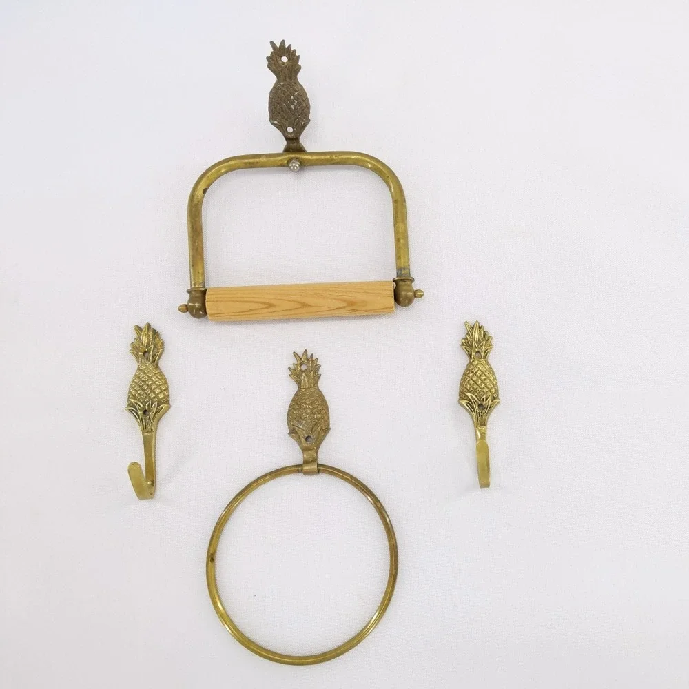 Vintage Brass Pineapple Bathroom Set Towel Ring Toilet Paper Holder Hooks
